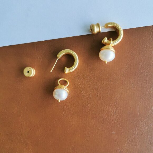 Julie Vos Astor Gold Pearl Hoop & Charm Earrings - Picture 4 of 4